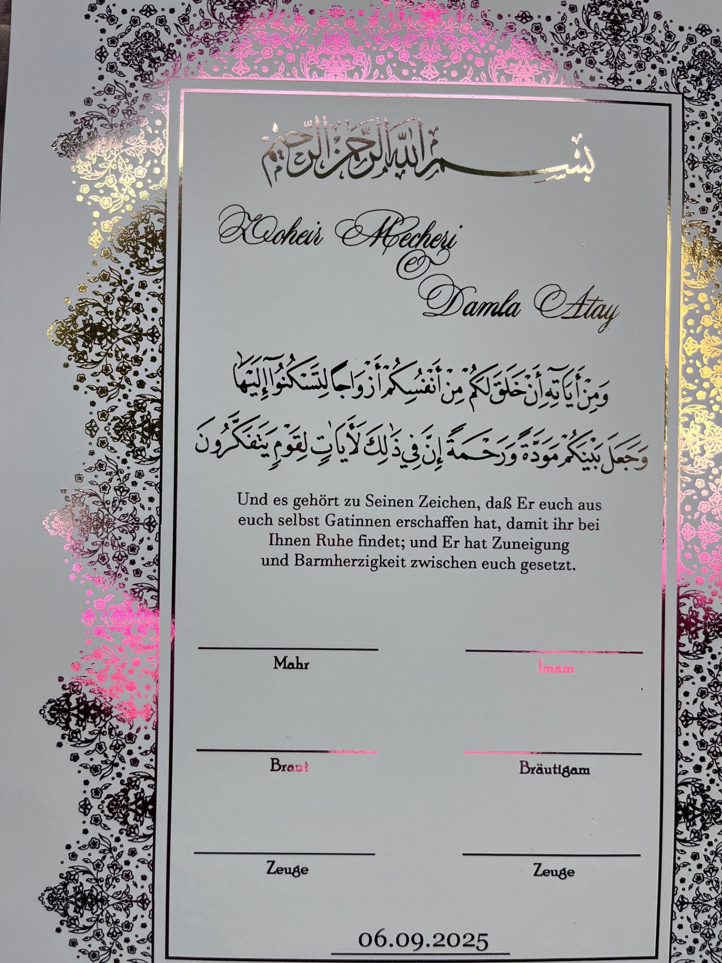 Zertifikat Nikkah Abu Dhabi - elle A cette